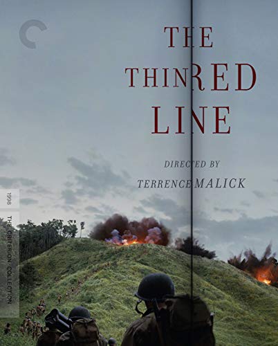 The Thin Red Line" Blu-ray cover: soldiers in a grassy field, explosion in background.