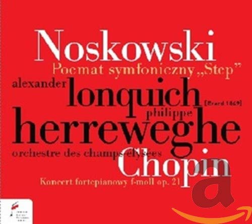 Red CD cover with composer names "Noskowski," "Lonquich," and "Chopin" in white.