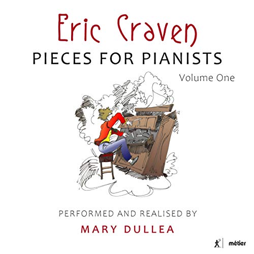 "CD cover featuring cartoon of man playing piano, with text 'Eric Craven Pieces for Pianists'."