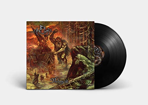 Vinyl album cover art featuring a monster attacking a village scene.