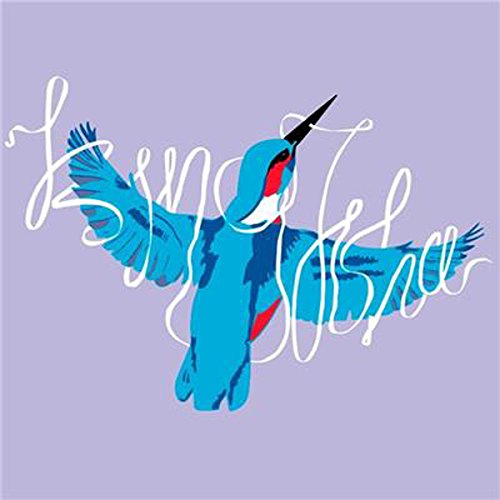 A blue bird with red accents on a purple background with "KINGFISHA" text above.