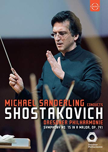 DVD cover of conductor Michael Sanderling leading the Dresdner Philharmonie in Shostakovich.