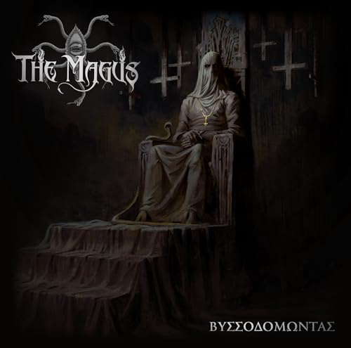 Dark album cover featuring a veiled figure seated on a throne.