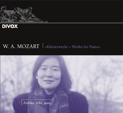 Atsuko Seki's portrait on a CD cover with Mozart's piano works title.