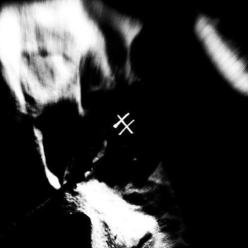Black and white abstract image with two crossed white lines in the center.