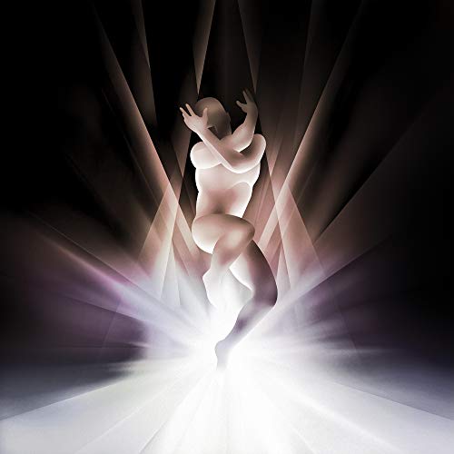Silhouetted figure emerging from radiating light, album cover art.
