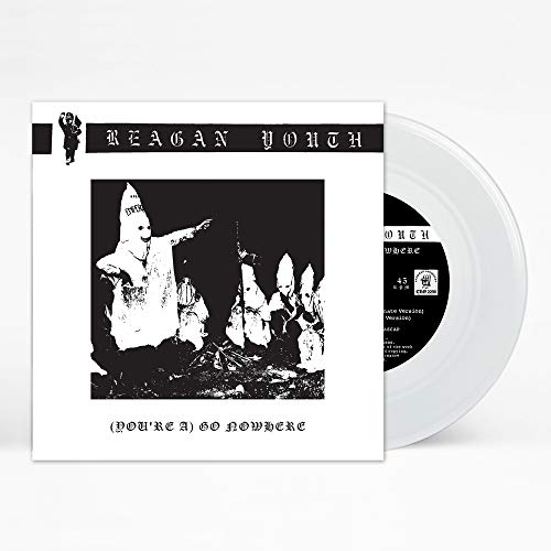 Reagan Youth vinyl record with a black and white image of hooded figures.