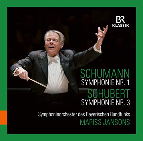 CD cover featuring a conductor with orchestra, text “Schumann” and “Schubert”.