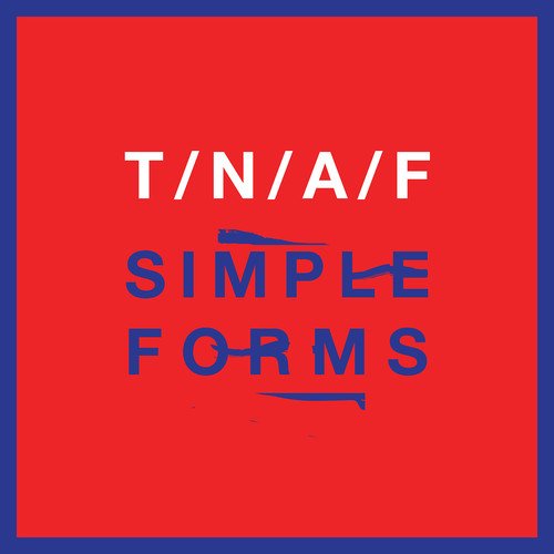 Red square album cover with "T/N/A/F" and "simple forms" text, blue border.