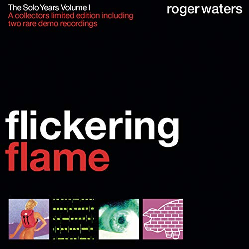Roger Waters "Flickering Flame" CD cover with text and four small images.