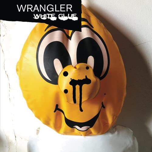 Yellow vinyl record with a cartoon monkey face and "Wrangler White Glue" text.