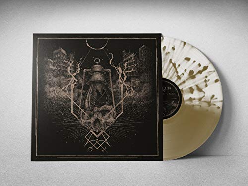 Vinyl record with dark, illustrated cover and gold-splattered half-gold disc.