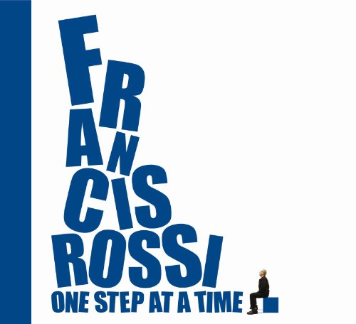 The alt text for the image is: "Album cover with Francis Rossi's name and a man sitting on a cube."