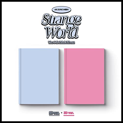 Two photobook albums in light blue and pink under the title Strange World.