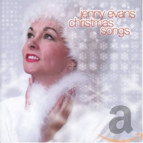 "Album cover of Jenny Evans' 'Christmas Songs' featuring a smiling woman in a white fur coat."