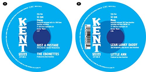 Two blue vinyl records with white text on a white background.