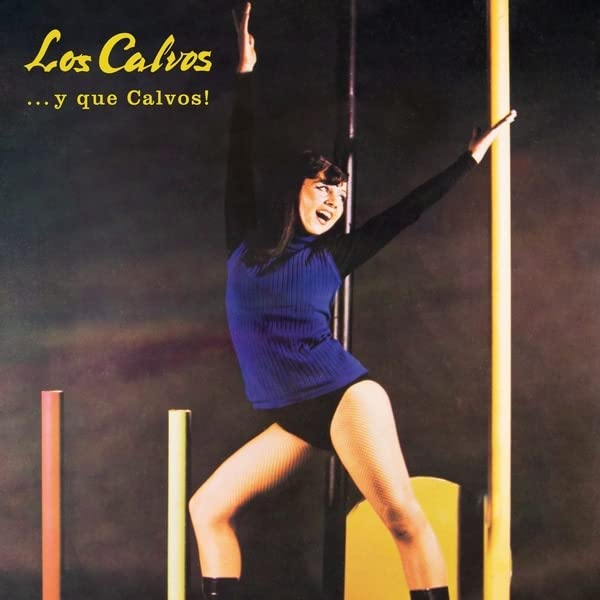 A woman in a blue top and black shorts poses between colorful vertical poles.