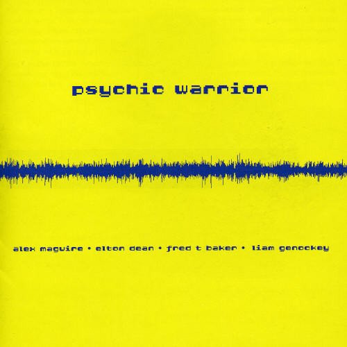 Yellow album cover with "psychic warrnior" title and sound wave graphic.