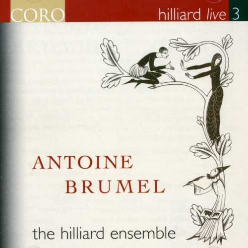 CD cover: stylized drawing of figures among foliage, text “Antoine Brumel”.