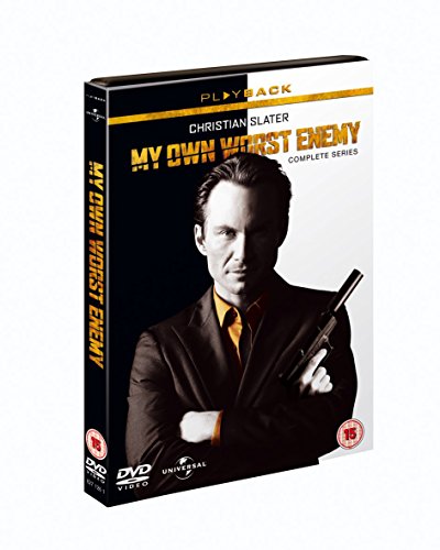 DVD case for "My Own Worst Enemy" with Christian Slater holding a gun.
