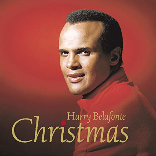 Harry Belafonte portrait on a red background with “Christmas” text.