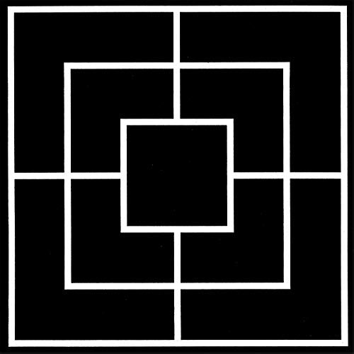 Black and white abstract album cover with nested square grid.