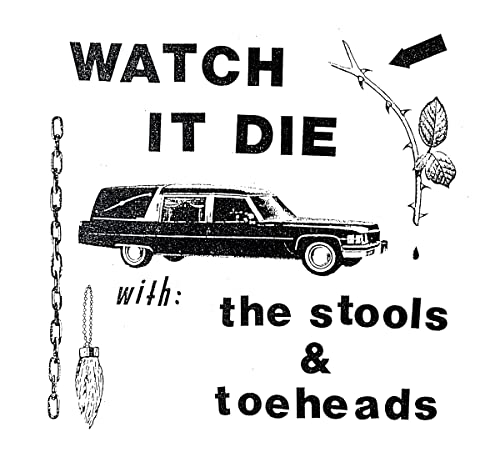 Black and white album cover with a hearse, branch, and chain imagery.