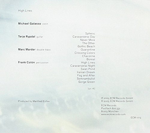 "Album cover with a blurry, abstract image and text 'Michael Galasso High Lines'."