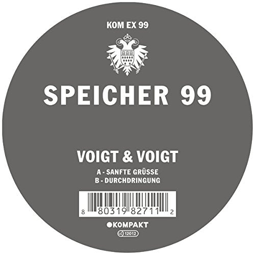 Gray vinyl record label with white text and a barcode.