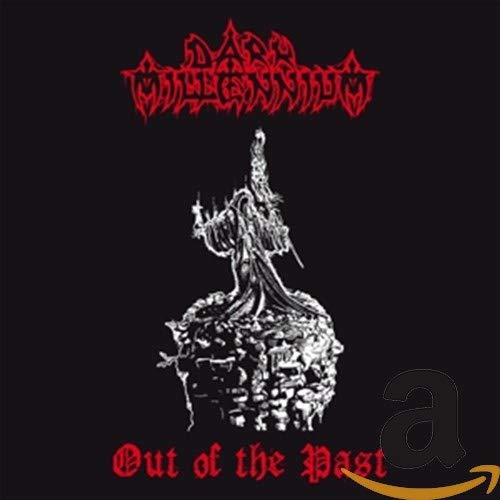 Dark Millennium album cover: black background, red text, detailed white illustration.