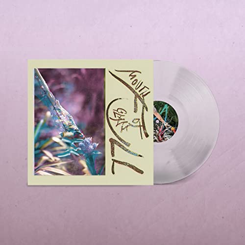 Clear vinyl record with album cover featuring floral imagery and text.