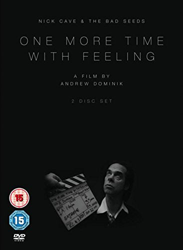 DVD cover for “One More Time With Feeling” featuring Nick Cave and a clapperboard.