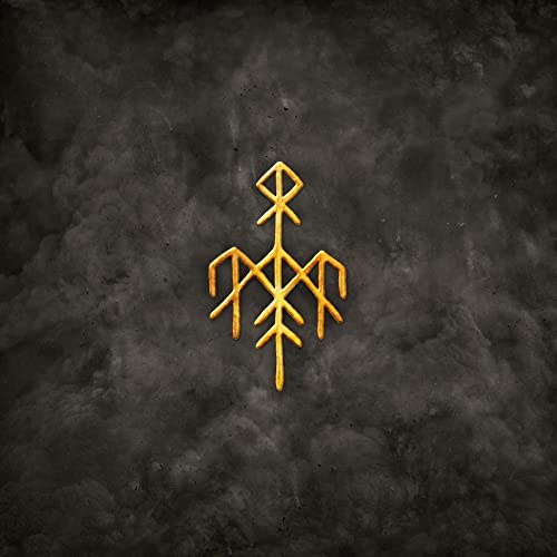 Golden rune symbol on a dark, textured grey background.