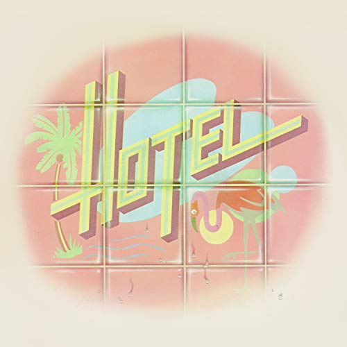 CD cover for “Hotel” with 3D text, palm trees, and a flamingo.