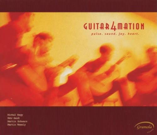 CD cover for Guitar4mation with blurred images of guitarists.