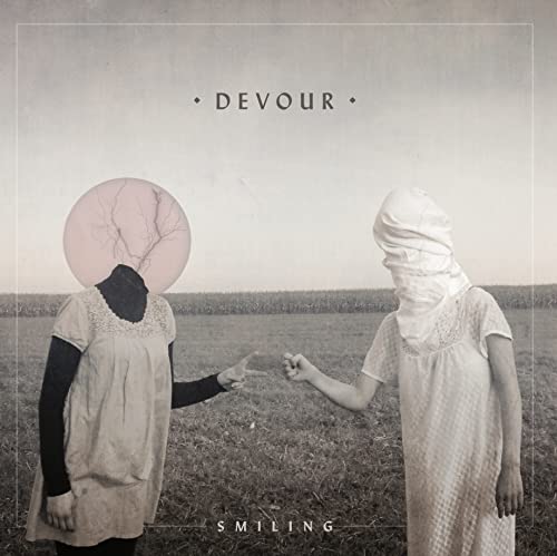 Album cover for Smiling - Devour: two figures in a field, surreal imagery.