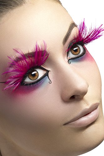 Smiffys Eyelashes with Feather Plumes and Glue - Pink