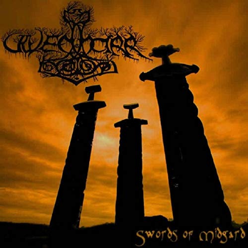 CD cover with silhouetted swords against an orange, fiery sky.