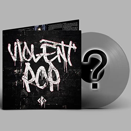 Vinyl record and album cover with dripping pink “Violent Pop” text.