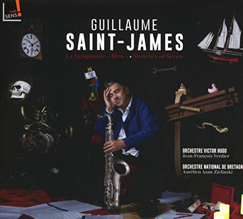 CD cover: man with saxophone surrounded by surreal objects.