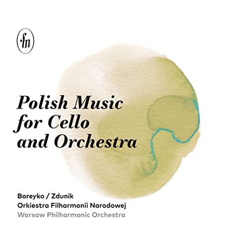 CD cover with watercolor splash and text: “Polish Music for Cello and Orchestra.”