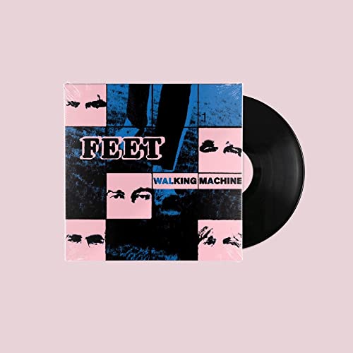 Vinyl record and album cover for Feet’s “Walking Machine,” abstract design.