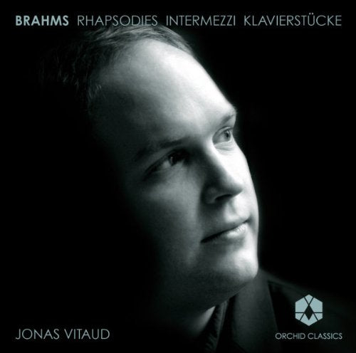 Black-and-white CD cover featuring a man's portrait with text "Brahms" and "Jonas Vitaud".