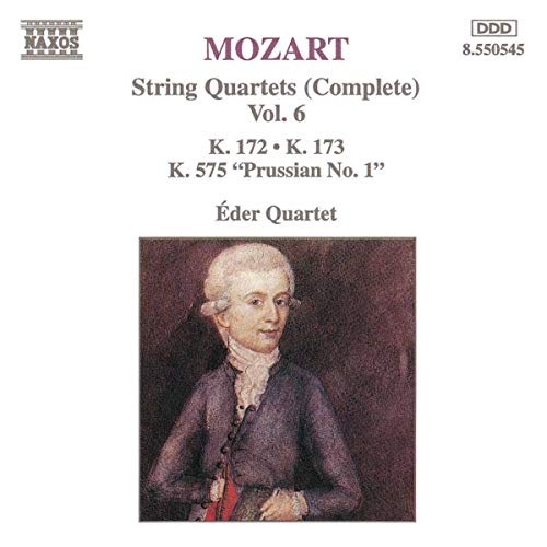 CD cover for Mozart string quartets performed by the Éder Quartet, portrait.
