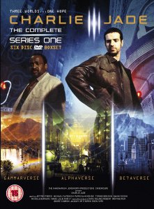 "Charlie Jade Season 1 DVD cover featuring two men against a futuristic cityscape background."