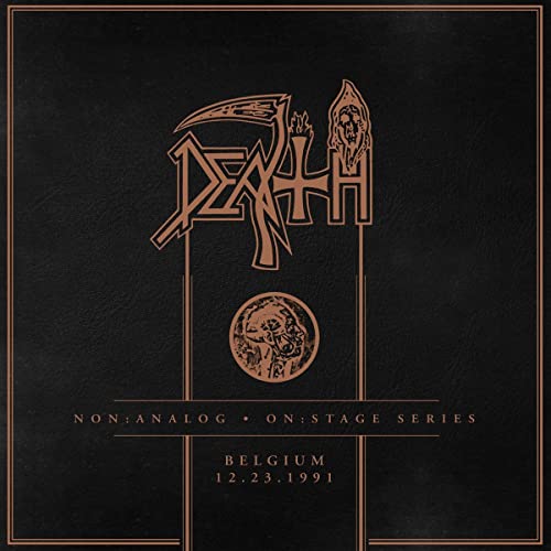 Death album cover: black background with skull and band logo in copper.