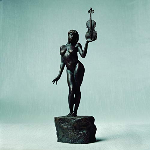 Bronze statue of a woman holding a violin, album cover art.