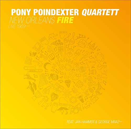 Pony Poindexter album cover: yellow background with illustrated musical icons.