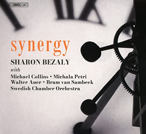 CD cover with clock gears and the title “Synergy” in orange text.