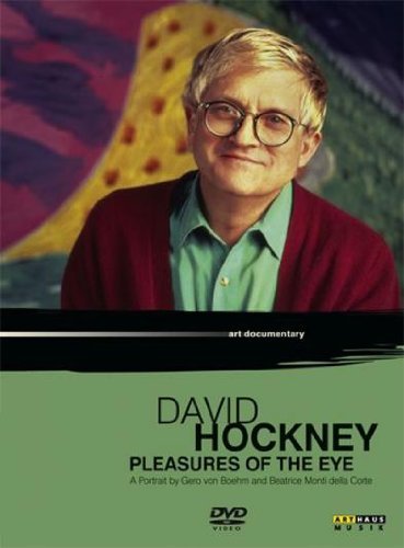 DVD cover featuring David Hockney with text "David Hockney: Pleasures of the Eye".